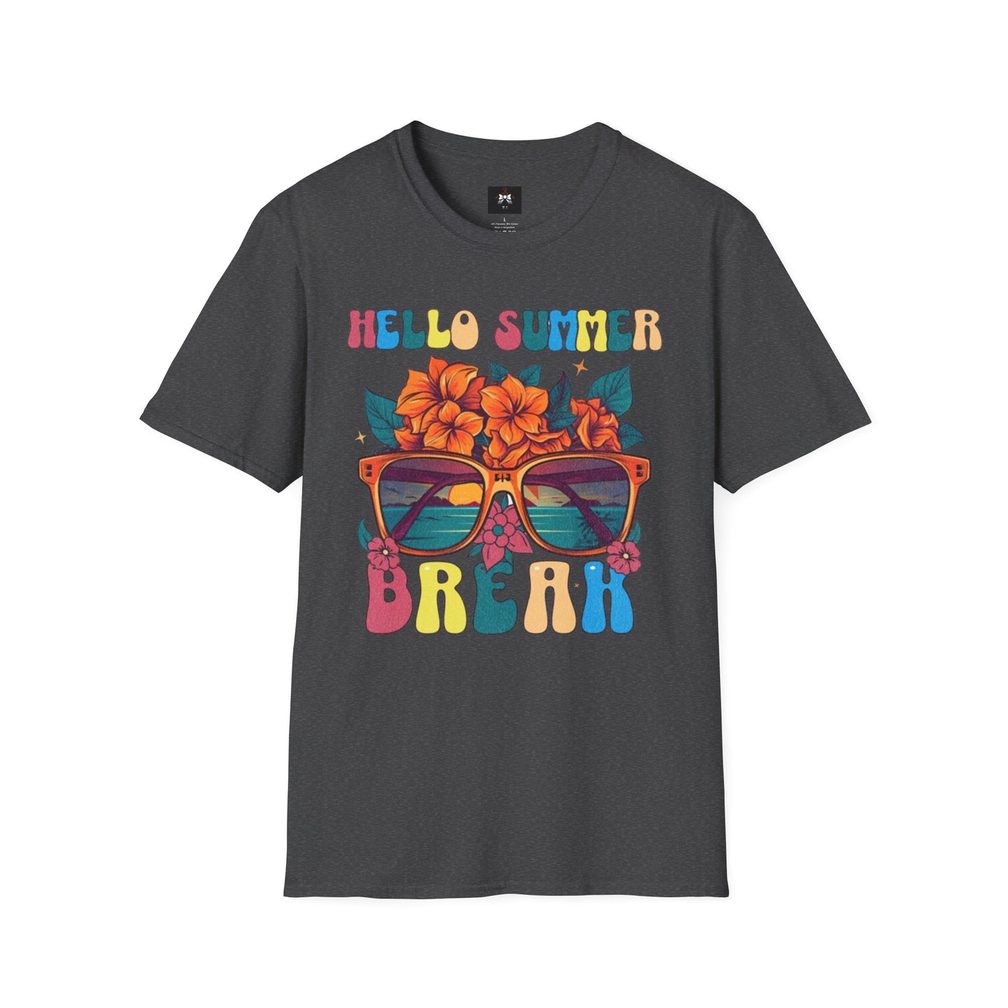 Hello Summer Break Tropical T-Shirt | Unisex Softstyle Tee for Summer Vibes