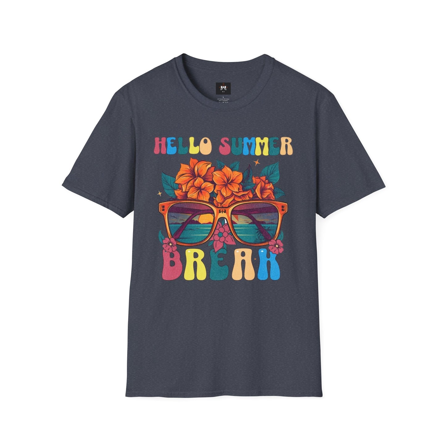 Hello Summer Break Tropical T-Shirt | Unisex Softstyle Tee for Summer Vibes