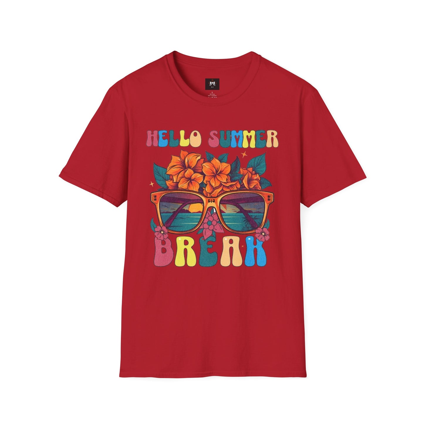 Hello Summer Break Tropical T-Shirt | Unisex Softstyle Tee for Summer Vibes