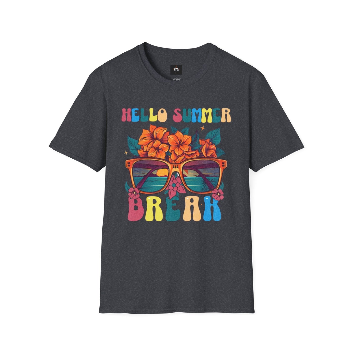 Hello Summer Break Tropical T-Shirt | Unisex Softstyle Tee for Summer Vibes