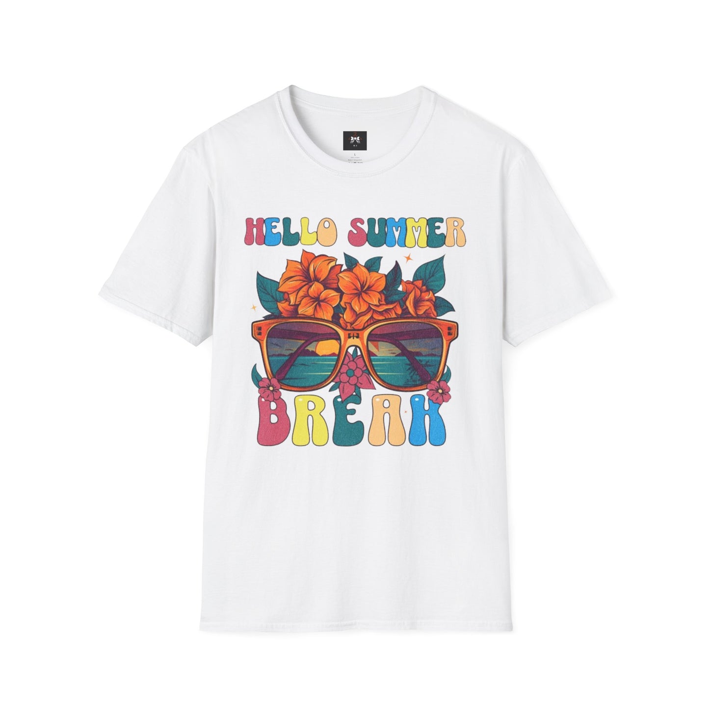 Hello Summer Break Tropical T-Shirt | Unisex Softstyle Tee for Summer Vibes