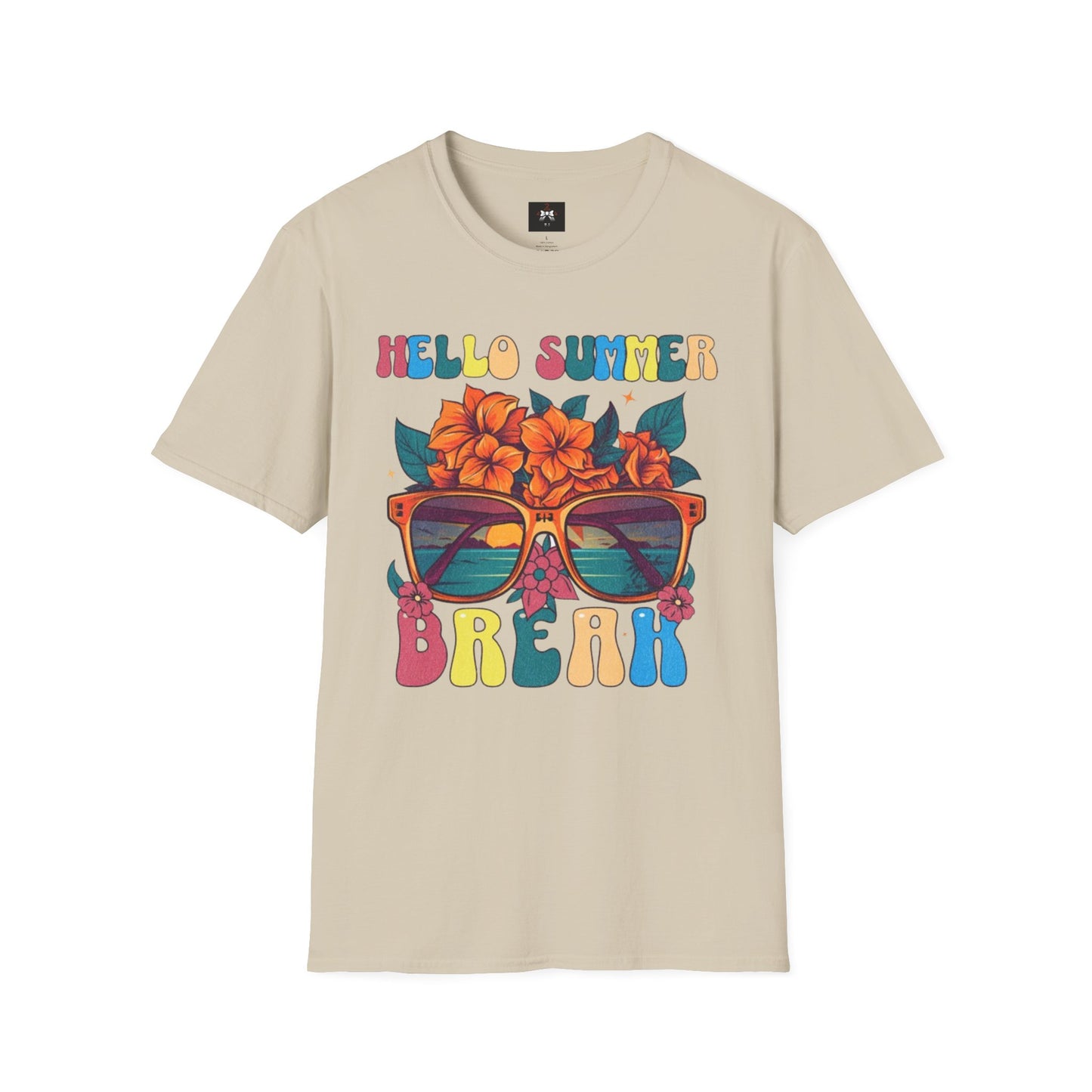 Hello Summer Break Tropical T-Shirt | Unisex Softstyle Tee for Summer Vibes