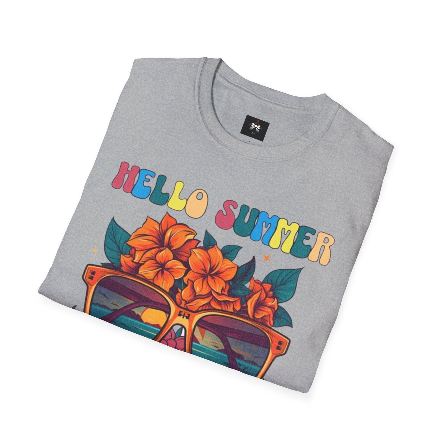Hello Summer Break Tropical T-Shirt | Unisex Softstyle Tee for Summer Vibes