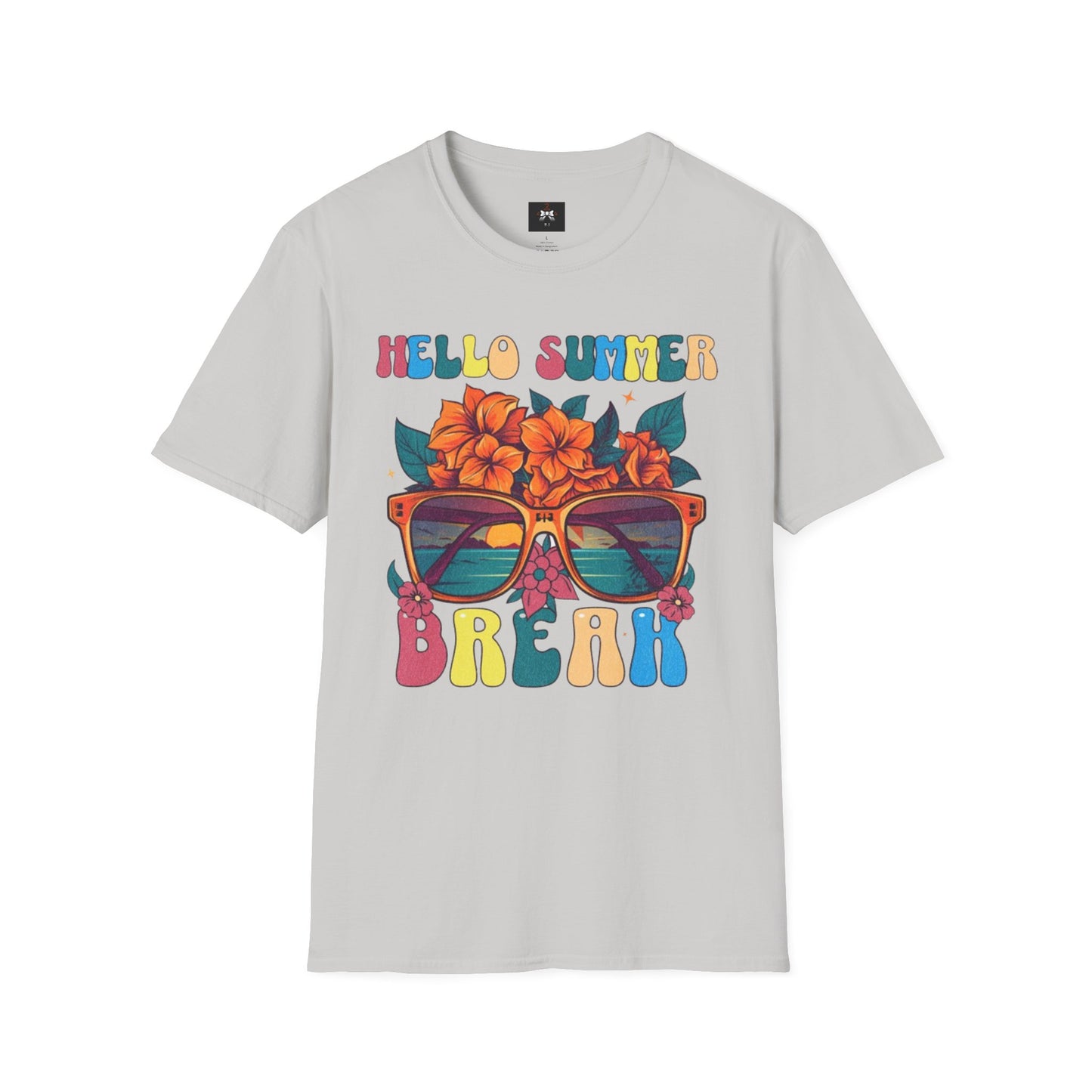 Hello Summer Break Tropical T-Shirt | Unisex Softstyle Tee for Summer Vibes