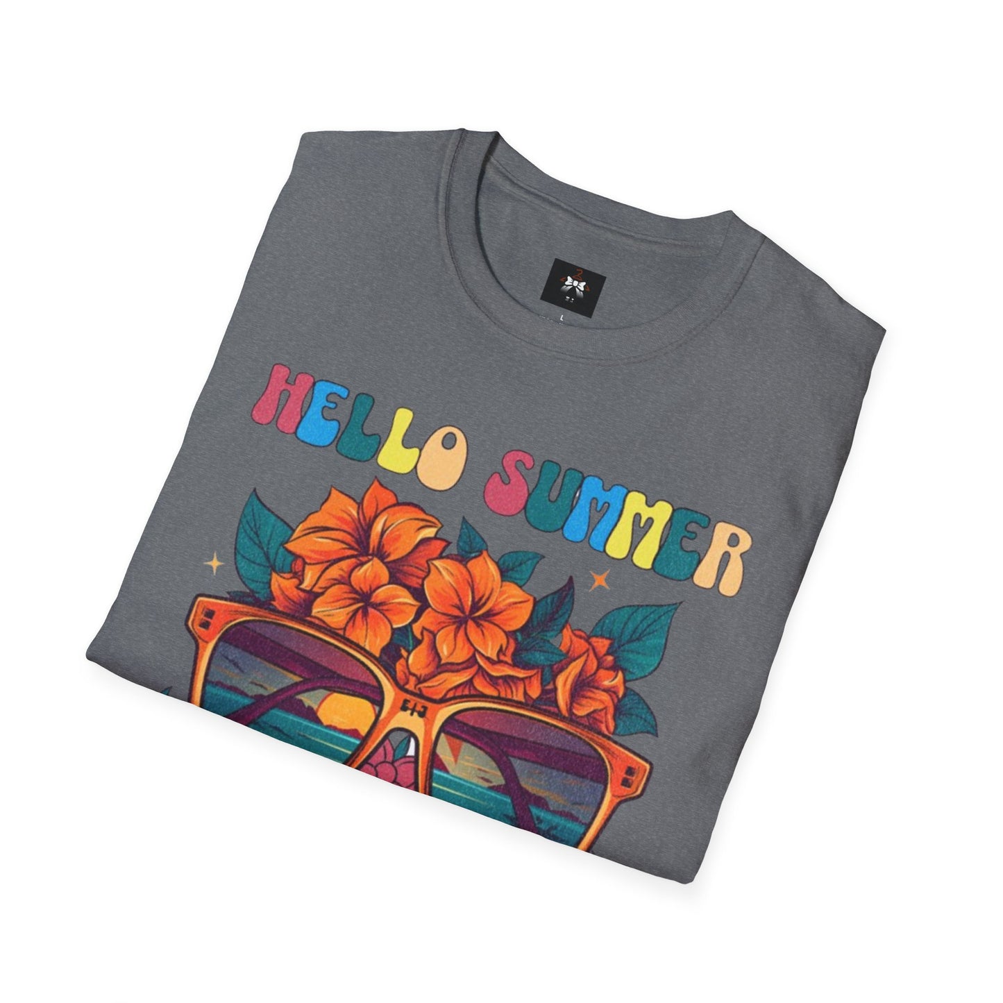 Hello Summer Break Tropical T-Shirt | Unisex Softstyle Tee for Summer Vibes