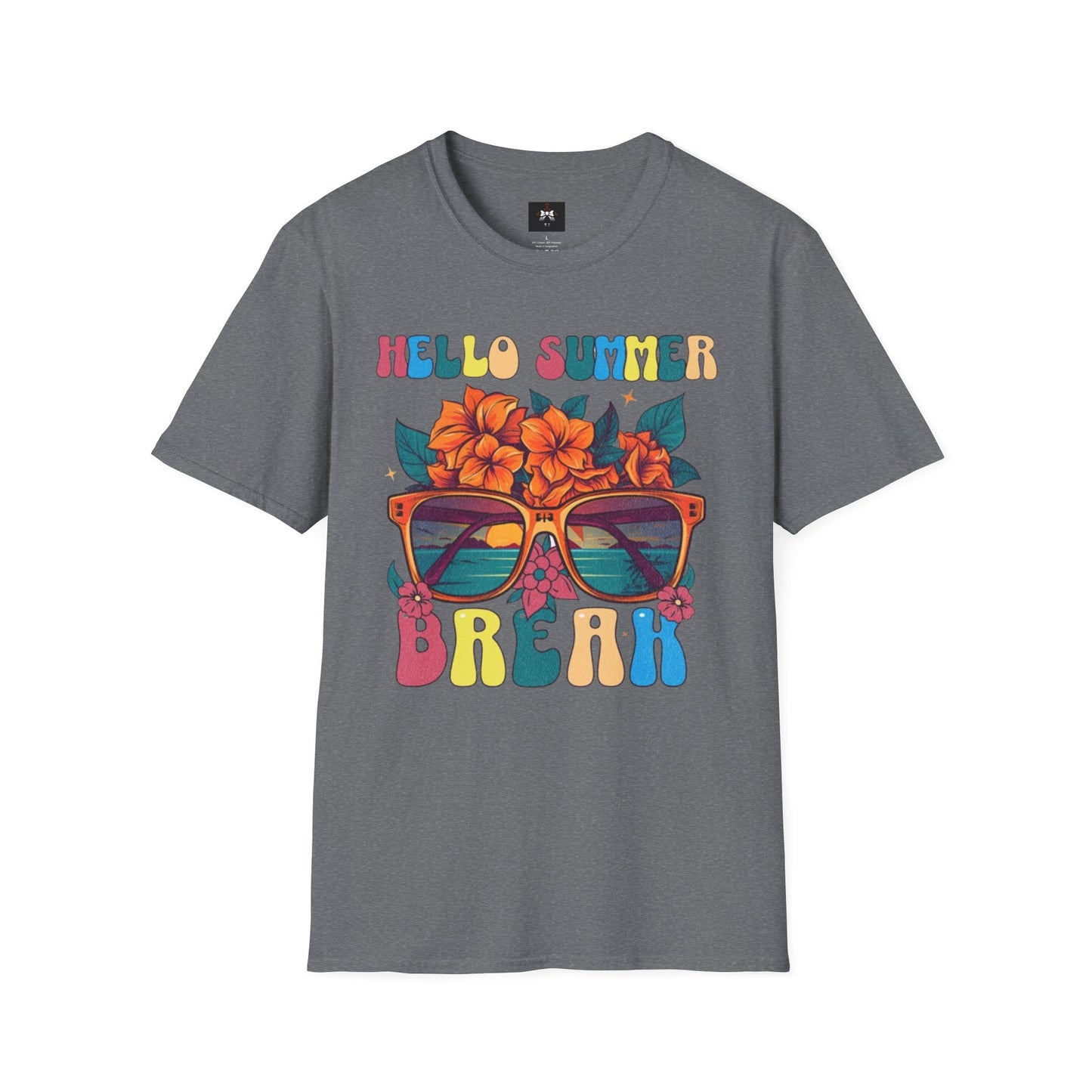 Hello Summer Break Tropical T-Shirt | Unisex Softstyle Tee for Summer Vibes