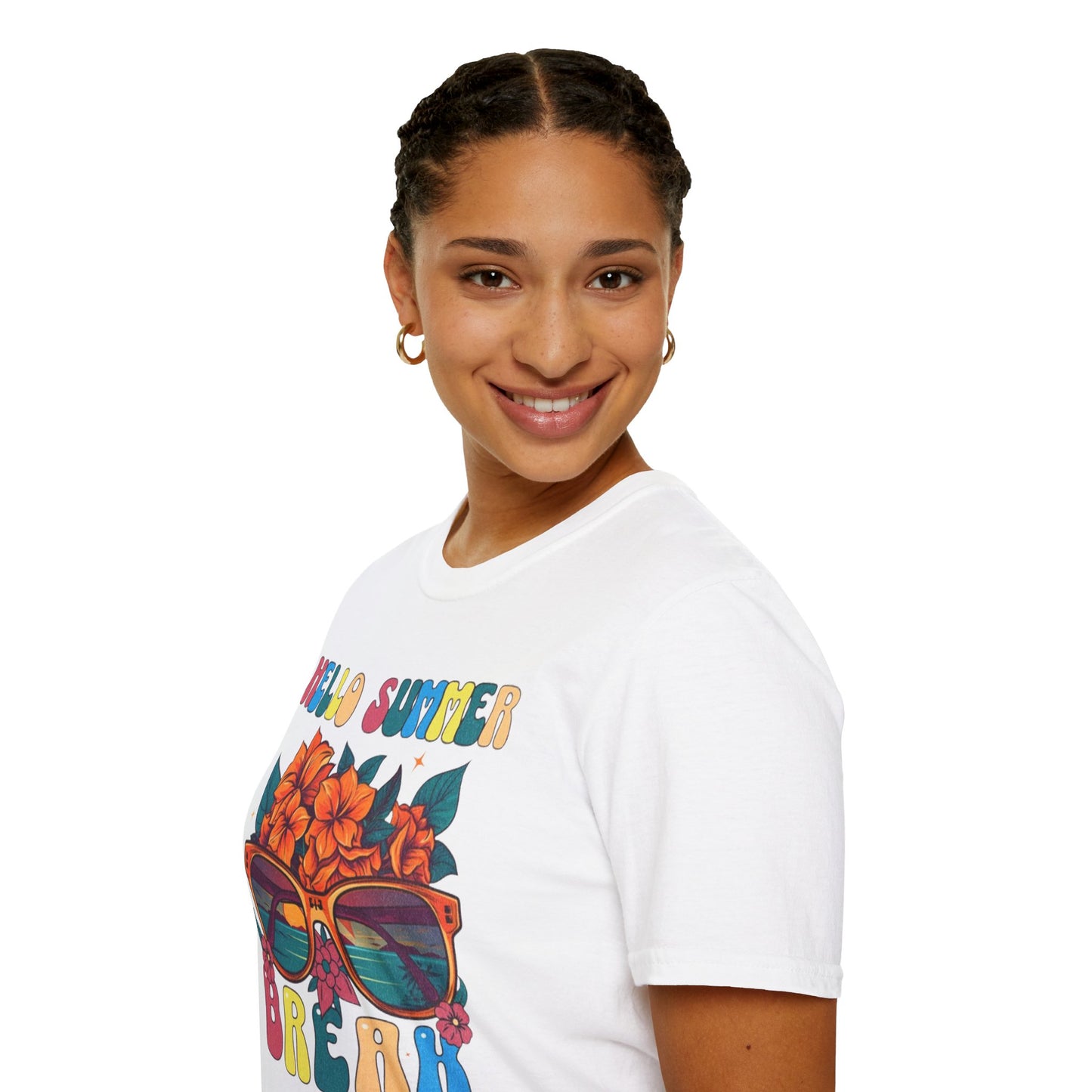 Hello Summer Break Tropical T-Shirt | Unisex Softstyle Tee for Summer Vibes
