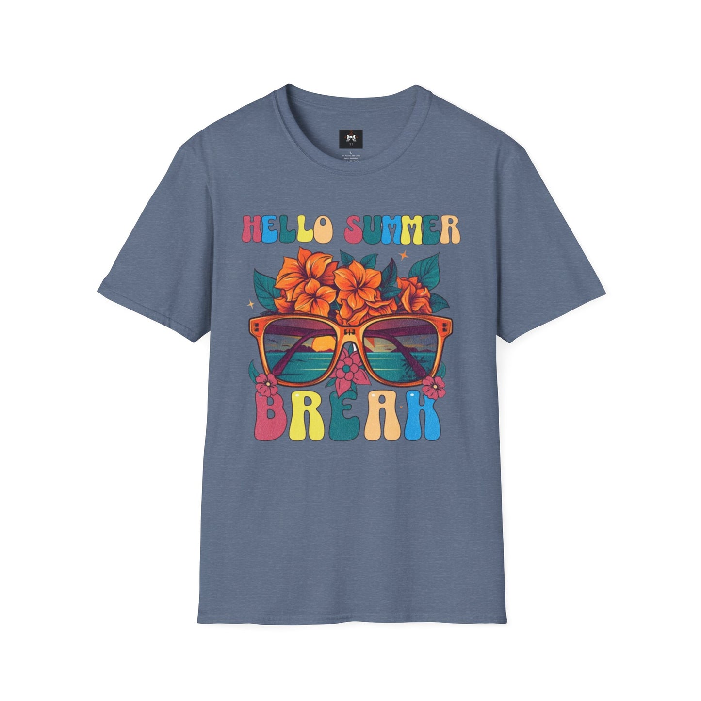 Hello Summer Break Tropical T-Shirt | Unisex Softstyle Tee for Summer Vibes