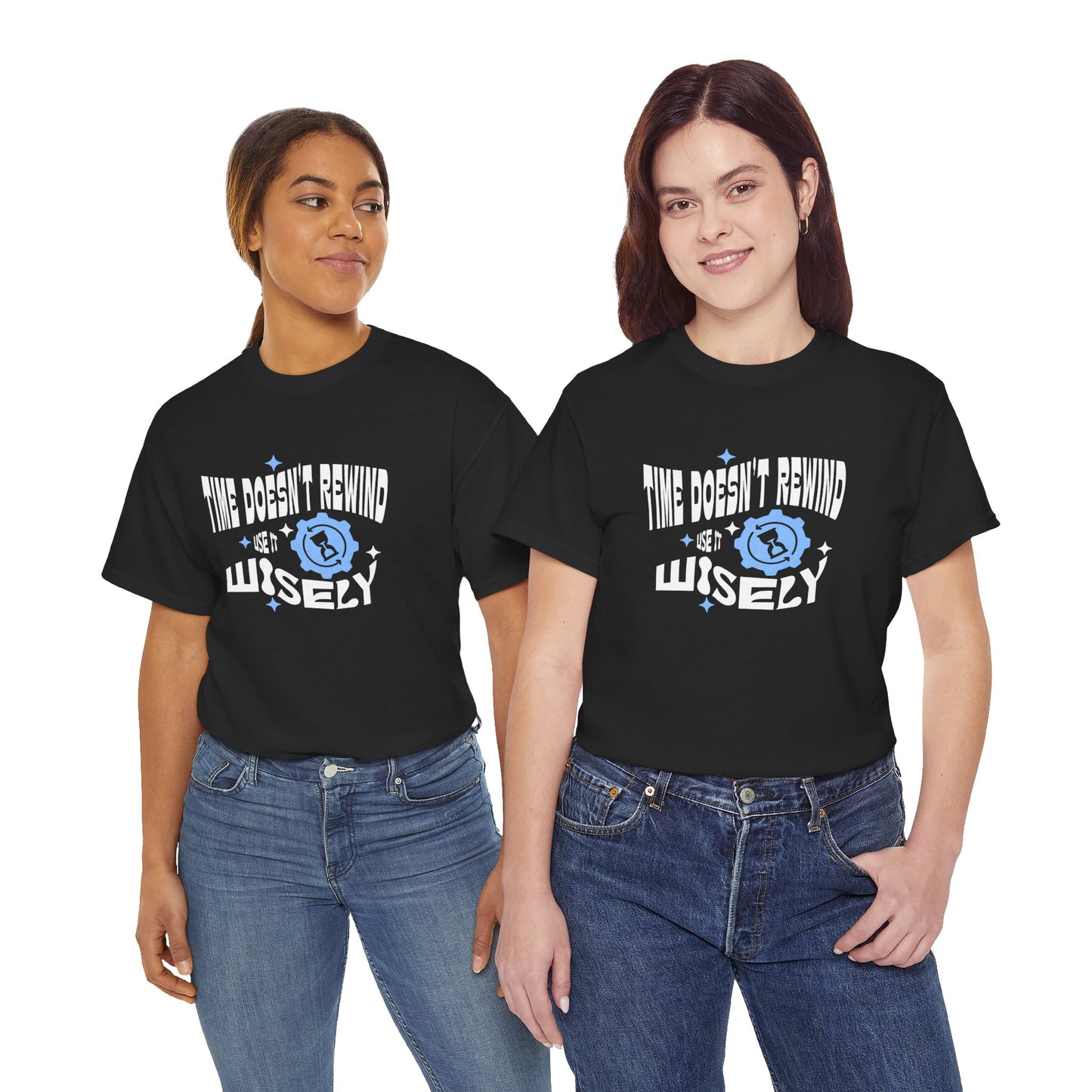 Inspirational Unisex Heavy Cotton Tee - 'Time Doesn't Rewind, Use It Wisely'