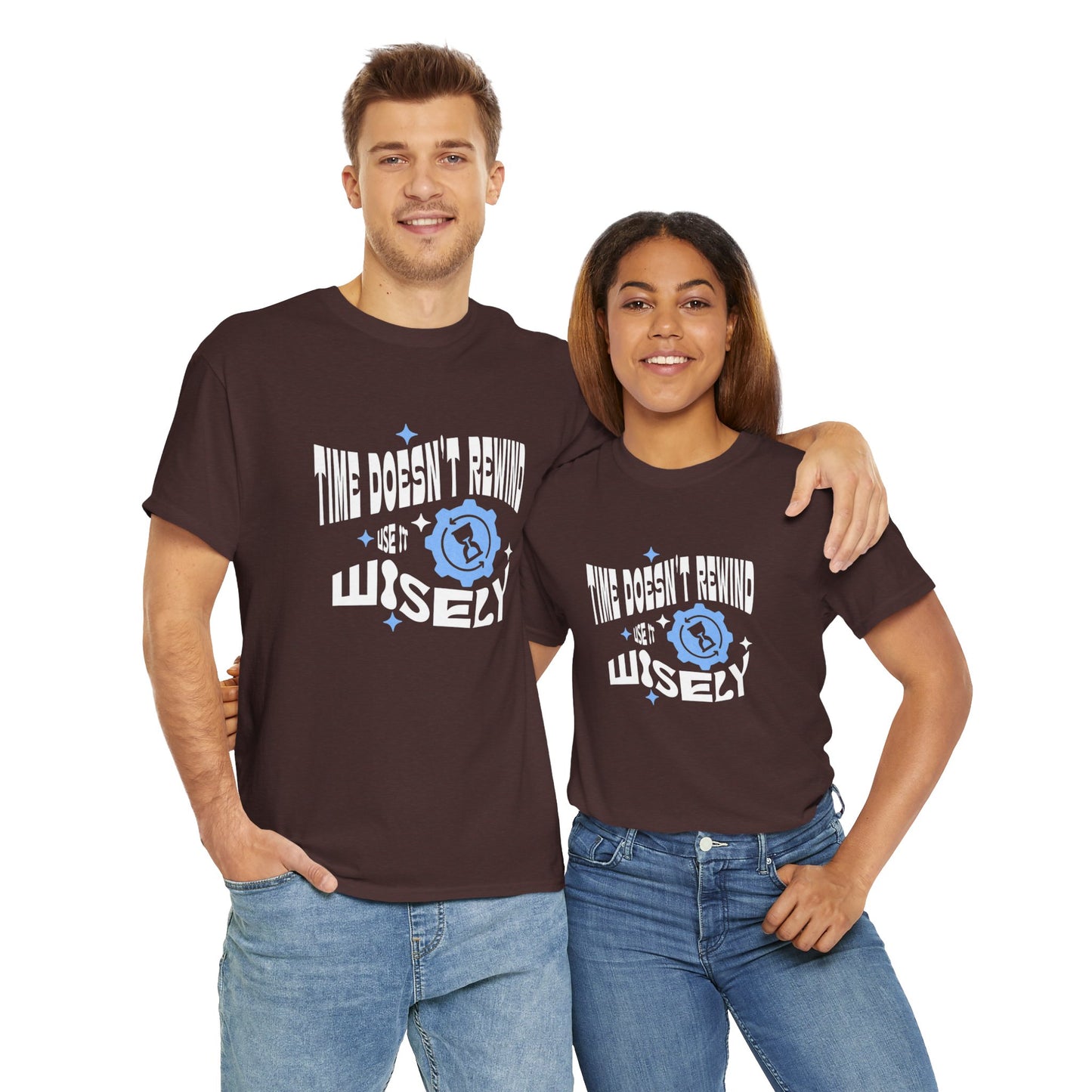 Inspirational Unisex Heavy Cotton Tee - 'Time Doesn't Rewind, Use It Wisely'