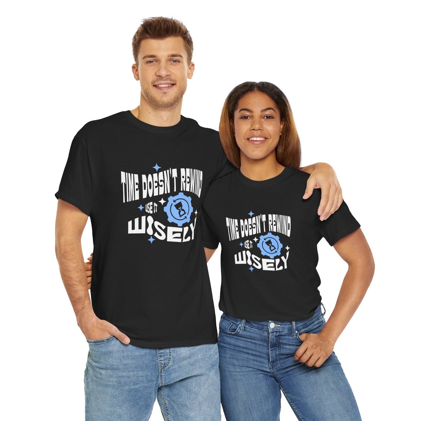 Inspirational Unisex Heavy Cotton Tee - 'Time Doesn't Rewind, Use It Wisely'
