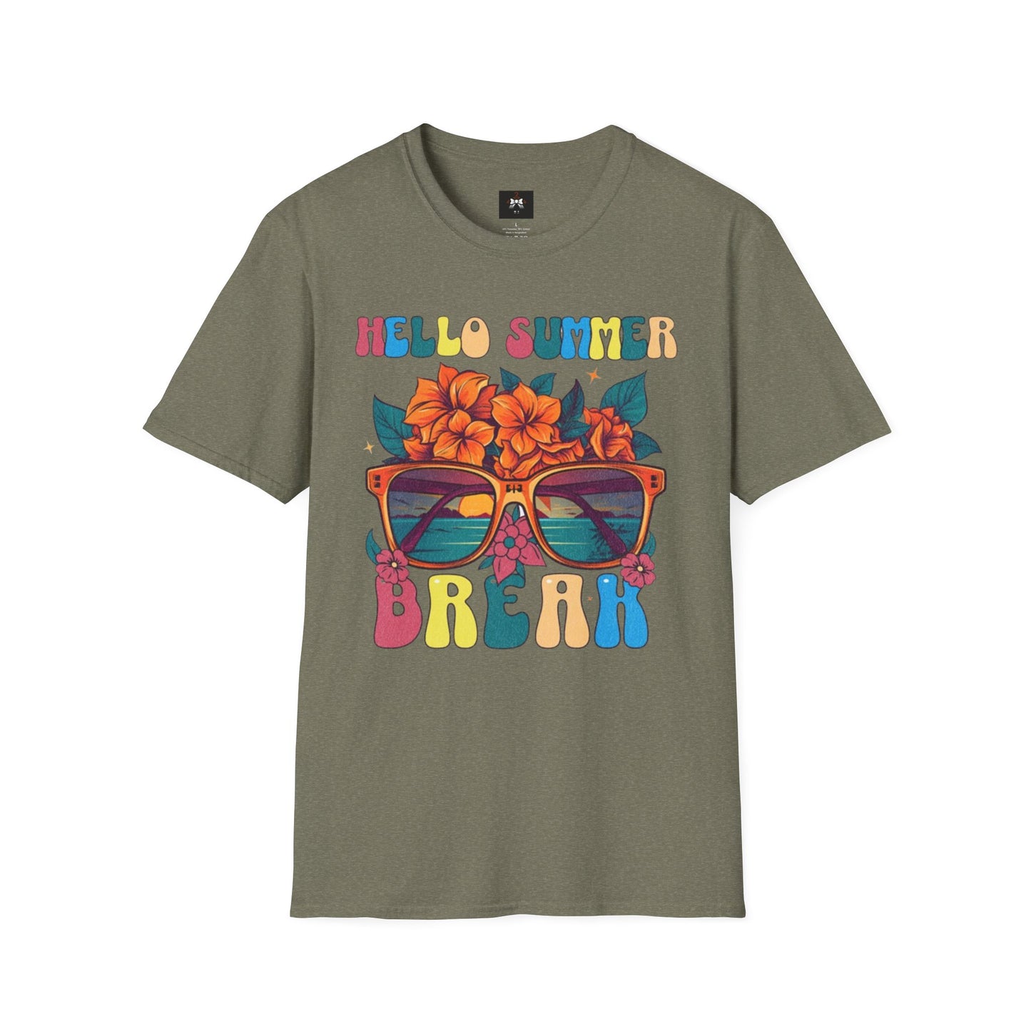 Hello Summer Break Tropical T-Shirt | Unisex Softstyle Tee for Summer Vibes