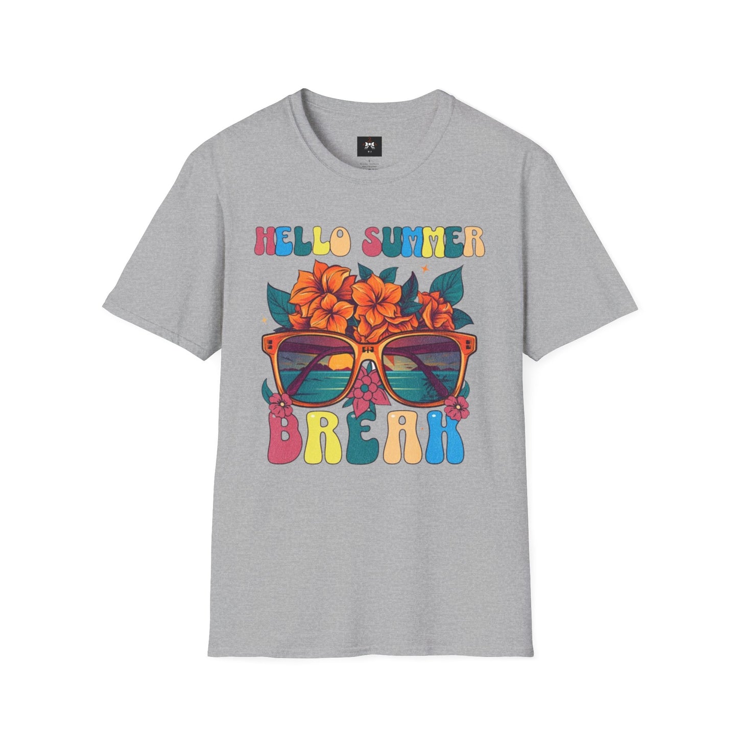 Hello Summer Break Tropical T-Shirt | Unisex Softstyle Tee for Summer Vibes