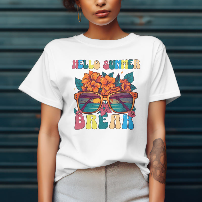 Hello Summer Break Tropical T-Shirt | Unisex Softstyle Tee for Summer Vibes